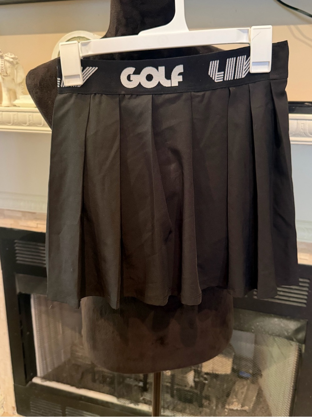 Black Pleated Skort with Logo Waistband
